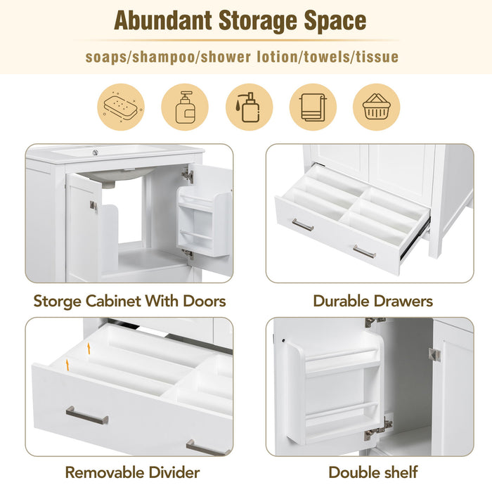 Bathroom Vanity With Single Sink, Combo Cabinet Undermount Sink, Bathroom Storage Cabinet With Two Doors And A Drawer, Soft Closing, Multifunctional Storage, Solid Wood Frame