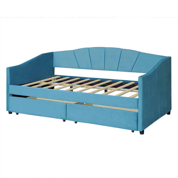 Upholstered Daybed With Two Drawers And Wood Slat