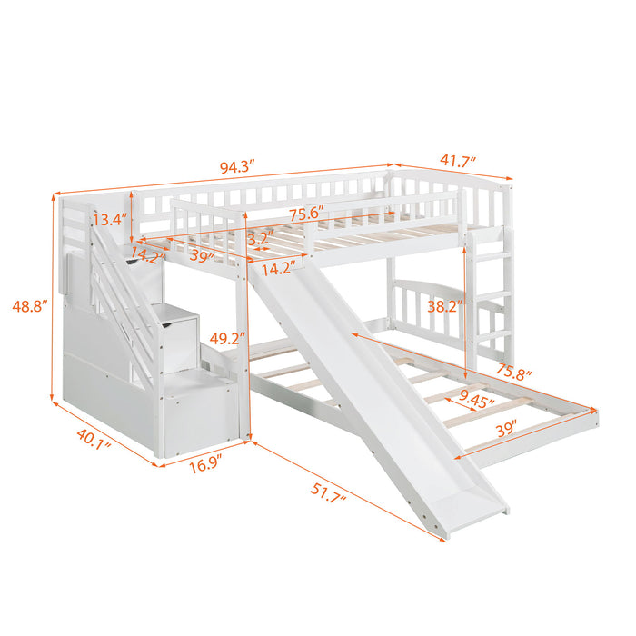 Twin Over Twin Stairway Bunk Bed With Two Drawers And Slide