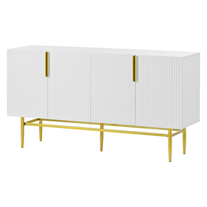 Modern Elegant 4 Door Sideboard Gold Metal Handle Buffet Cabinet For Dining Room, Living Room, Bedroom, Hallway