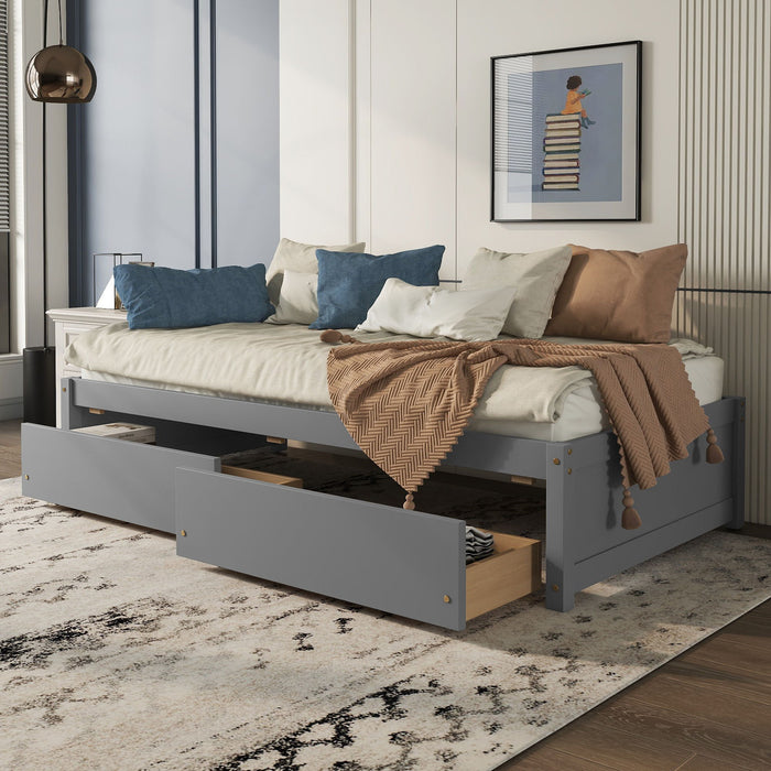 Twin Bed With 2 Drawers, No Box Spring Needed - Gray