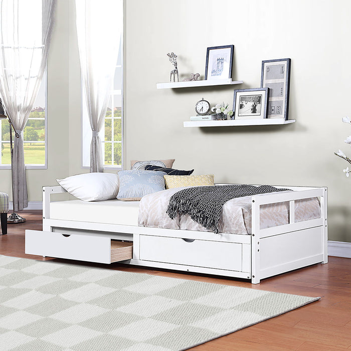 Wooden Daybed With Trundle Bed And Two Storage Drawers, Extendable Bed Daybed, Sofa Bed For Bedroom Living Room