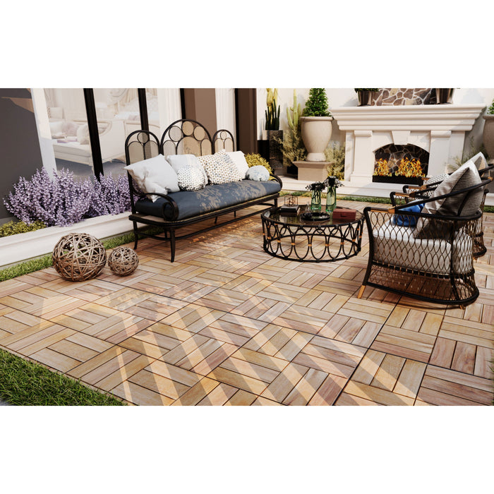 Interlocking Deck Tiles Checker Pattern, Square Acacia Hardwood Outdoor Flooring For Patio, Bancony, Pool Side