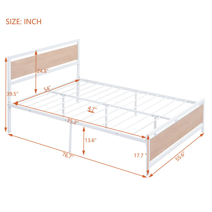 Platform Bed, Metal And Wood Bed Frame With Headboard And Footboard