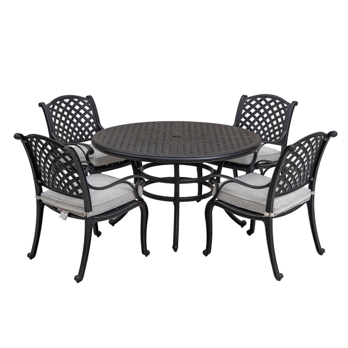Stylish Outdoor 5 Piece Aluminum Dining Set With Cushion (4 Arm Chairs And Table) - Sandstorm