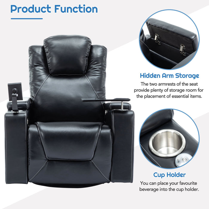 270° Swivel Power Recliner Individual Seat Home Theater Recliner With Surround Sound, Cup Holder, Removable Tray Table, Hidden Arm Storage For Living Room