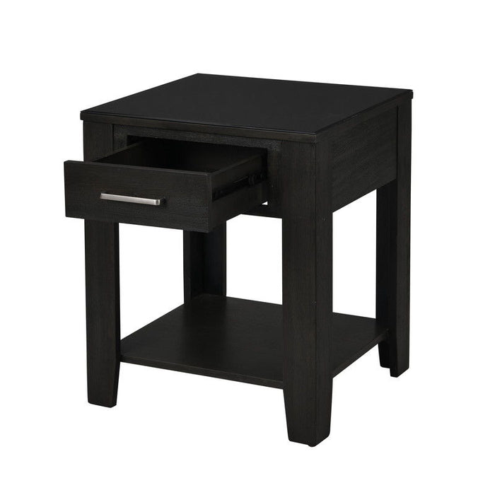 Bruno - Wooden End Table With Tempered Glass Top And Drawer - Ash Gray