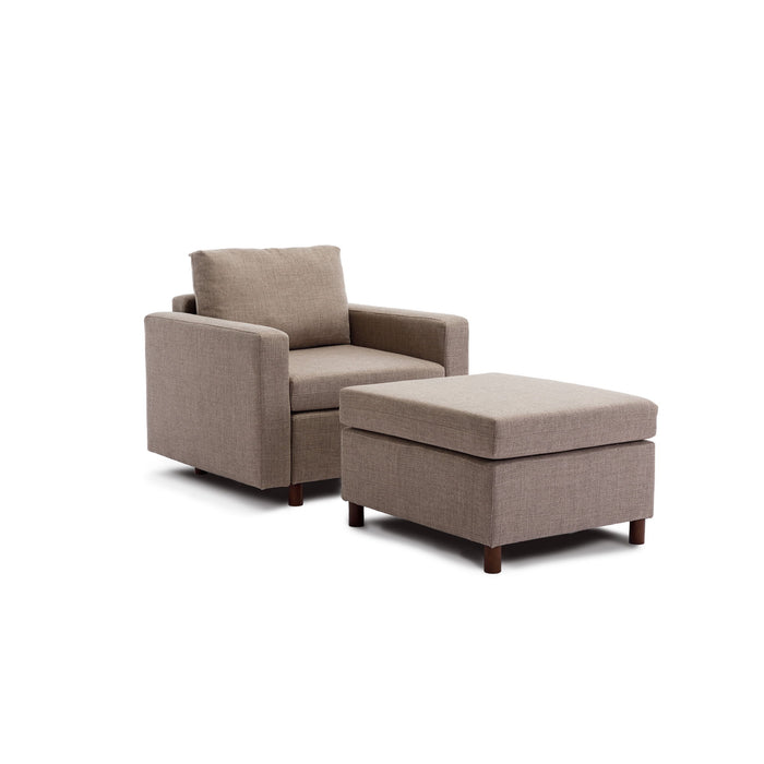 Single Seat Module Sofa Sectional Couch With Armrest With 1 Ottoman, Cushion Covers Non-Removable And Non-Washable