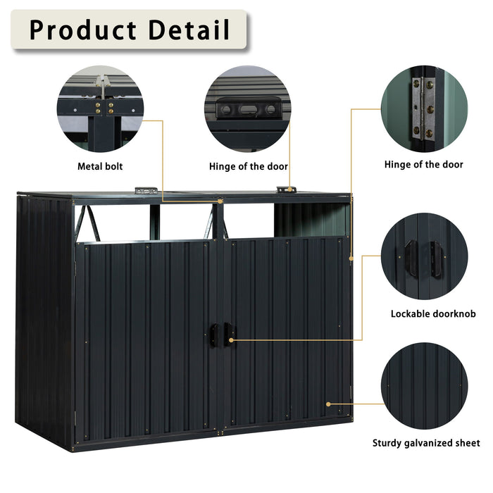 Garbage Bin Shed Stores 2 Trash Cans Metal Outdoor Bin Shed For Garbage Storage, Stainless Galvanized Steel, Bin Shed For Garden Yard Lawn