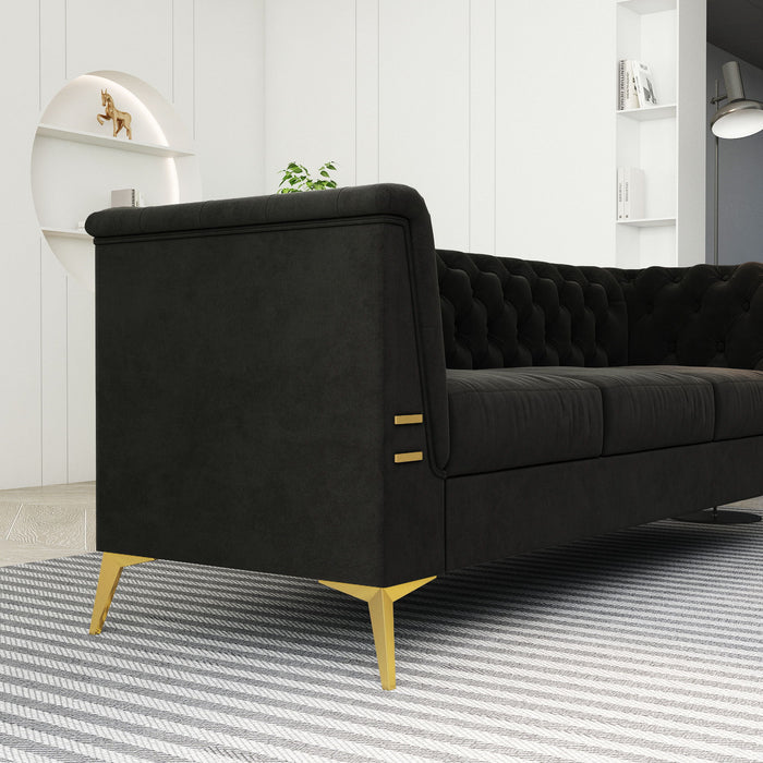 Luxurious Velvet Sofa With Gold Legs, Modern Chesterfield Design, Tufted Upholstery, 3 Seat Couch For Living Room And Office