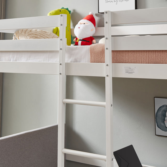 Twin Over Twin Bunk Beds Can Be Turn Into Upper Bed And Down Desk, Cushion Sets Are Free - White