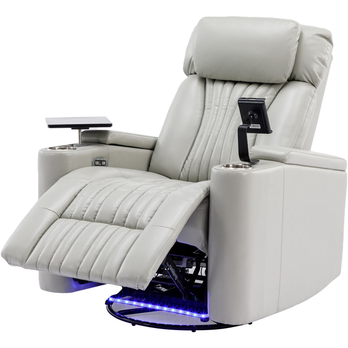 270 Degree Power Swivel Recliner, Home Theater Seating With Hidden Arm Storage And LED Light Strip, Cup Holder, 360 Degree Swivel Tray Table, And Cell Phone Holder, Soft Living Room Chair