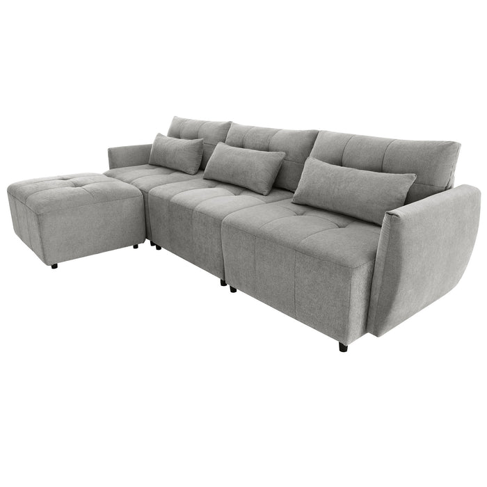 Convertible Sectional Sofa Couch 3 Seat L-Shaped Sofa With Movable Ottoman And USB For Apartment, Living Room, Bedroom