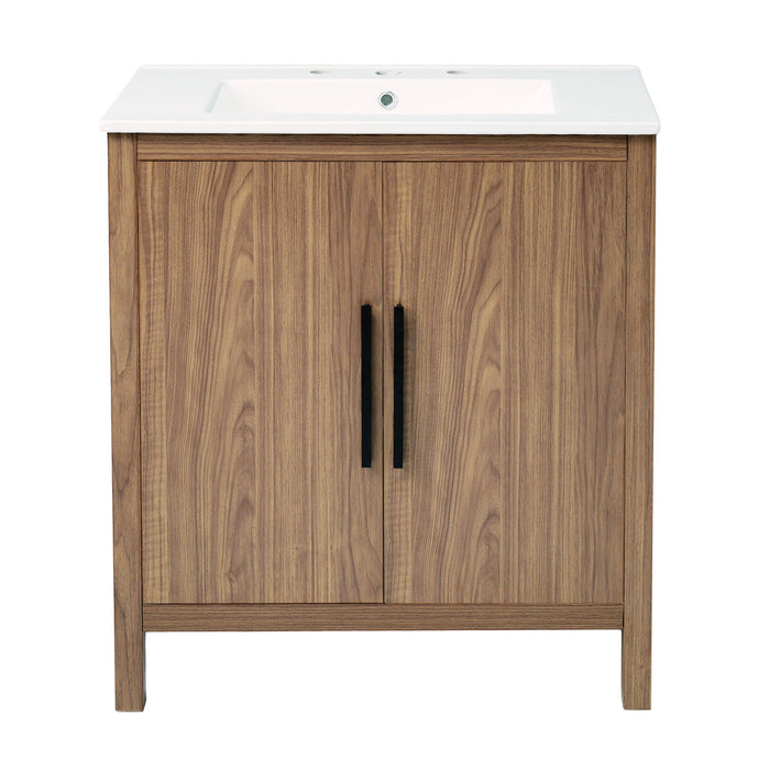 Bathroom Vanity With Single Sink, Combination Under Counter Sink, Bathroom Storage Cabinet With Soft Closing Door, Multi-Function Storage, Solid Wood Frame - Light Brown