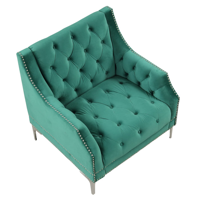 Modern Sofa Dutch Plush Upholstered Sofa With Metal Legs, Button Tufted Back - Green