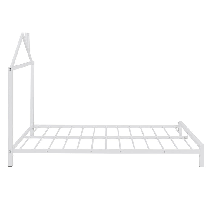 Full Size Metal Platform Bed With House-Shaped Headboard Design