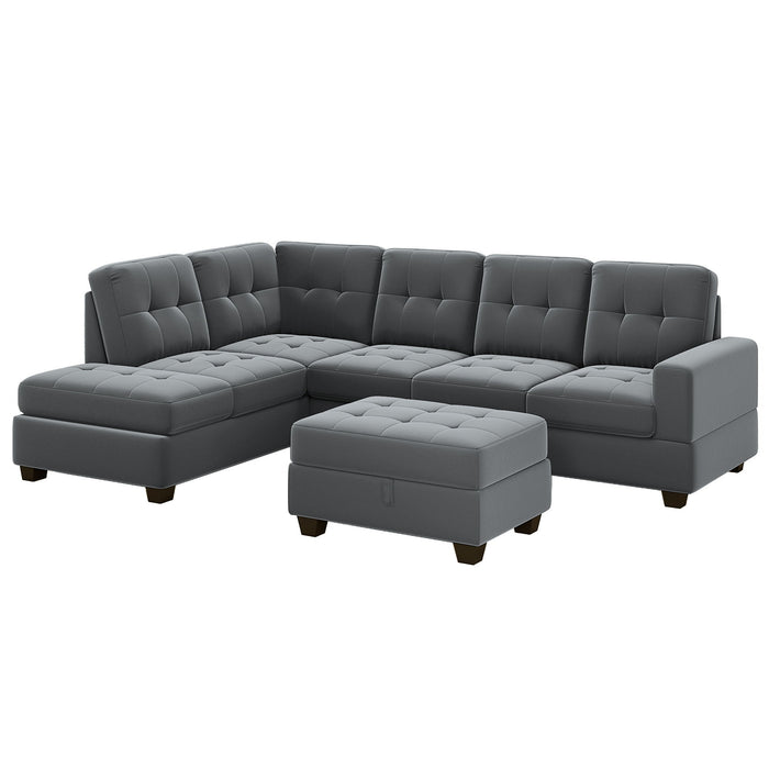 Sectional Sofa With Reversible Chaise Lounge, L-Shaped Couch With Storage Ottoman And Cup Holders