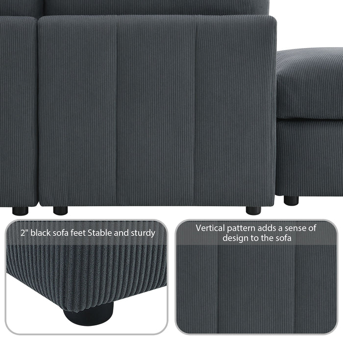 Modern Sectional Sofa With Vertical Stripes, 5 Seat Armless Couch Set With Convertible Ottomans, Various Combinations, L-Shape Indoor Furniture For Living Room