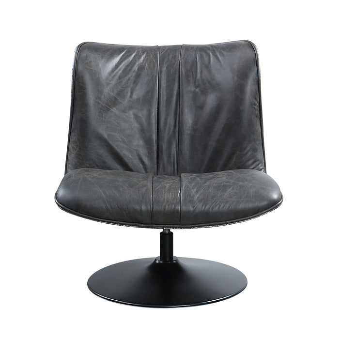 Piotr - Top Grain Leather Accent Chair With Swivel - Black