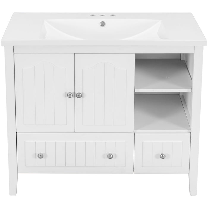 Bathroom Vanity With Ceramic Basin, Bathroom Storage Cabinet With Two Doors And Drawers, Solid Frame, Metal Handles