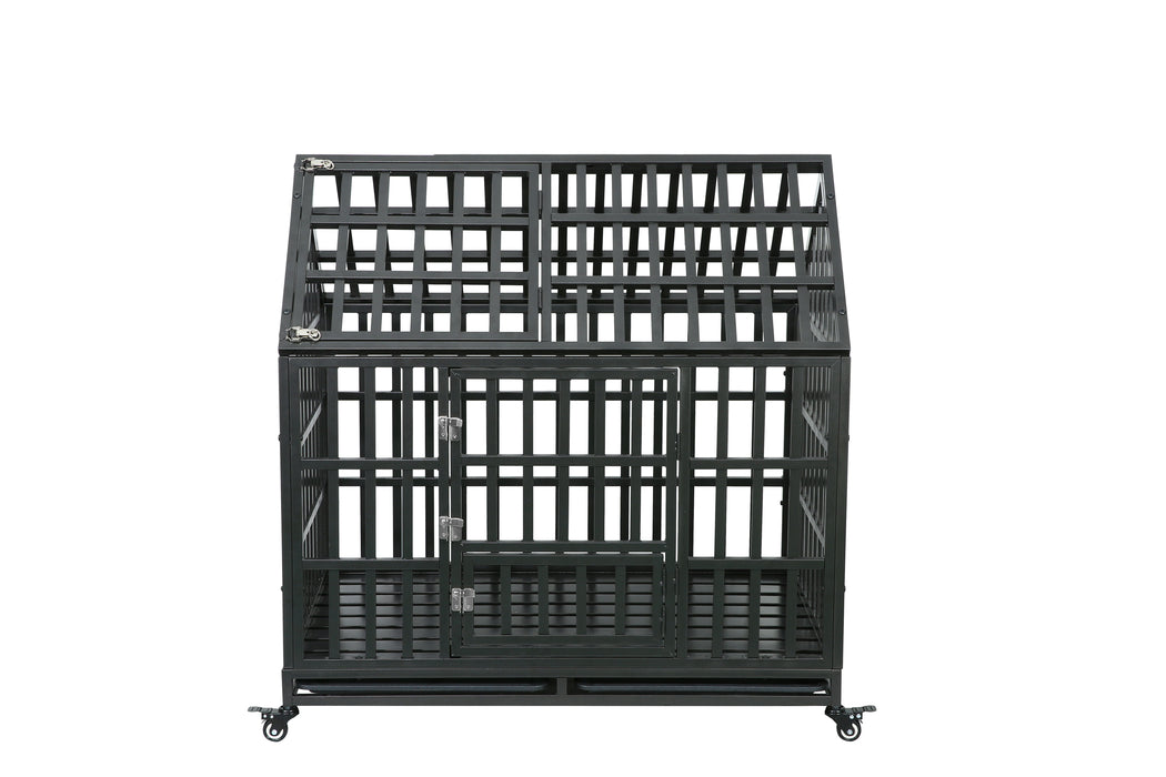 Heavy Duty Dog Cage Pet Crate With Roof - Black