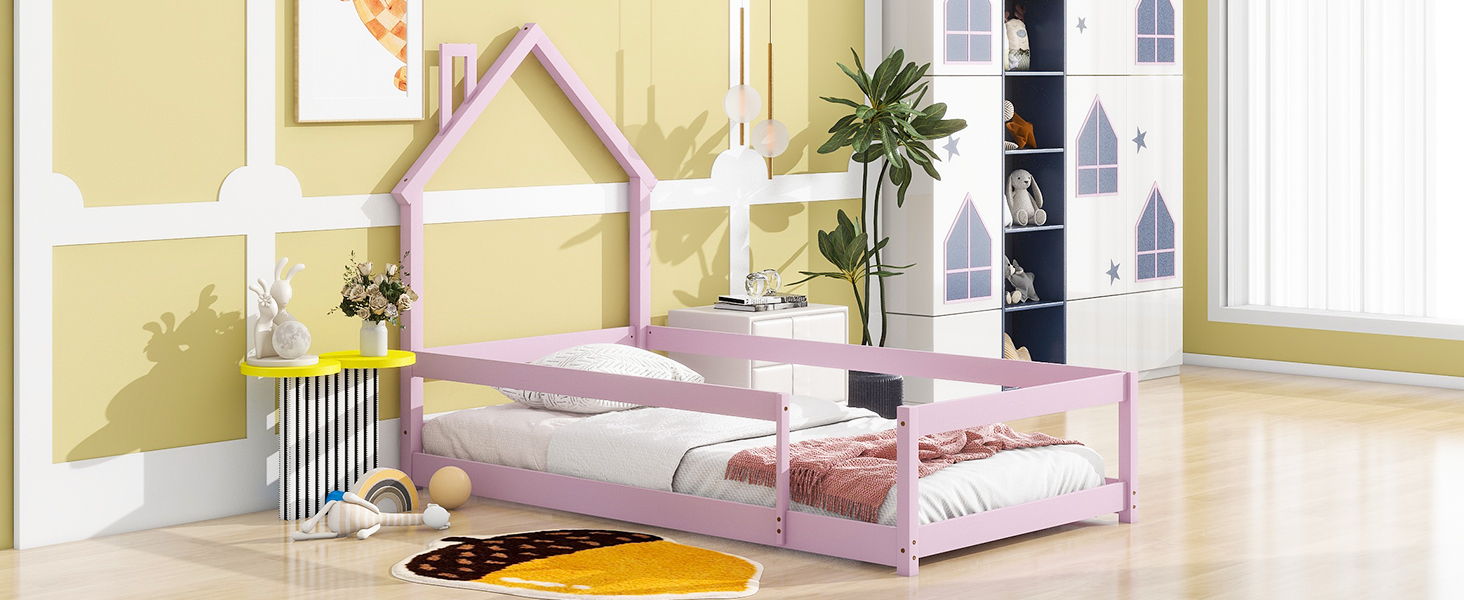 Wood Bed With House Shaped Headboard Floor Bed With Fences