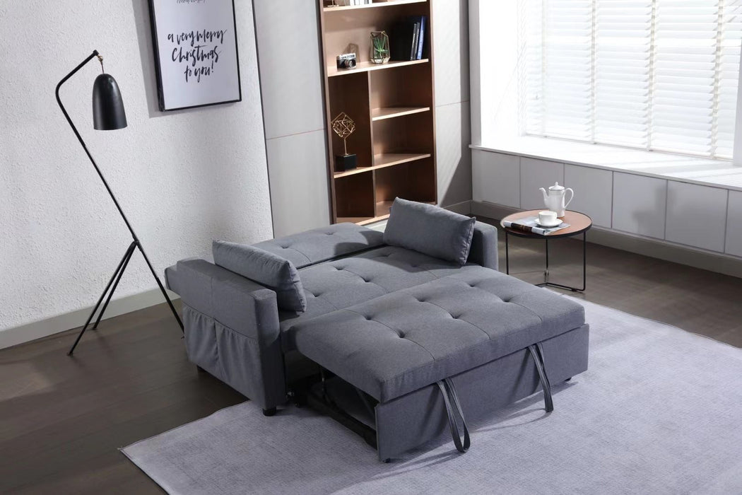 2 Seaters Slepper Sofa Bed Linen Fabric 3-In-1 Convertible Sleeper Loveseat With Side Pocket - Dark Gray