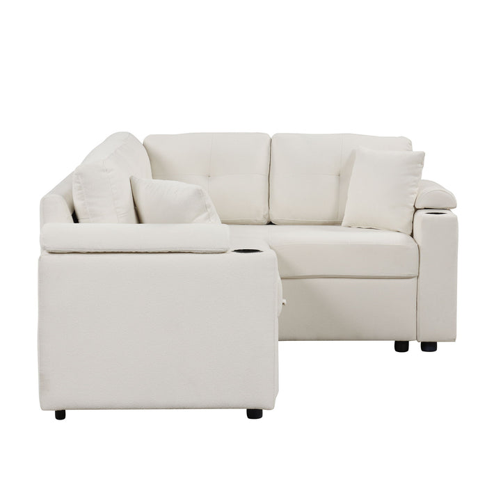 L-Shape Sofa Bed Pull-Out Sleeper Sofa With Wheels, USB Ports, Power Sockets For Living Room