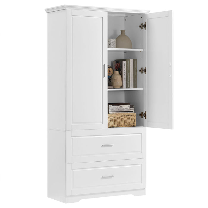 Tall Bathroom Storage Cabinet, Cabinet With Two Doors And Drawers, Adjustable Shelf, MDF Board - White