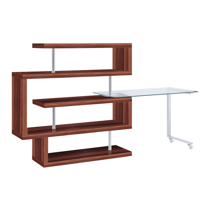 Buck II - Clear Glass, Chrome High Gloss Writing Desk With Shelf