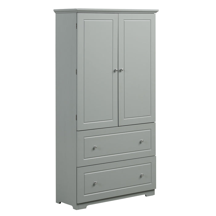 Wide Bathroom Storage Cabinet, Freestanding Storage Cabinet With Two Drawers And Adjustable Shelf, MDF Board With Painted Finish - Gray