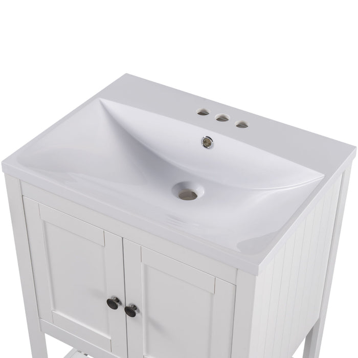 Modern Sleek Bathroom Vanity Elegant Ceramic Sink With Solid Wood Frame Open Style Shelf - White