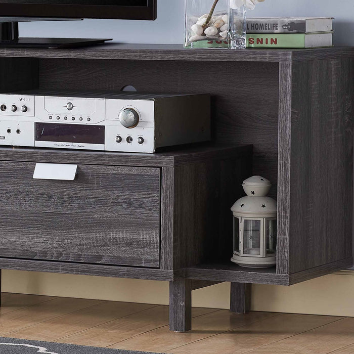 Modern TV Stand With Three Shelves And Two Drawers