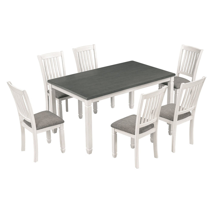 7 Piece Dining Table Set Wood Dining Table And 6 Upholstered Chairs With Shaped Legs For Dining Room / Living Room Furniture - Gray / White