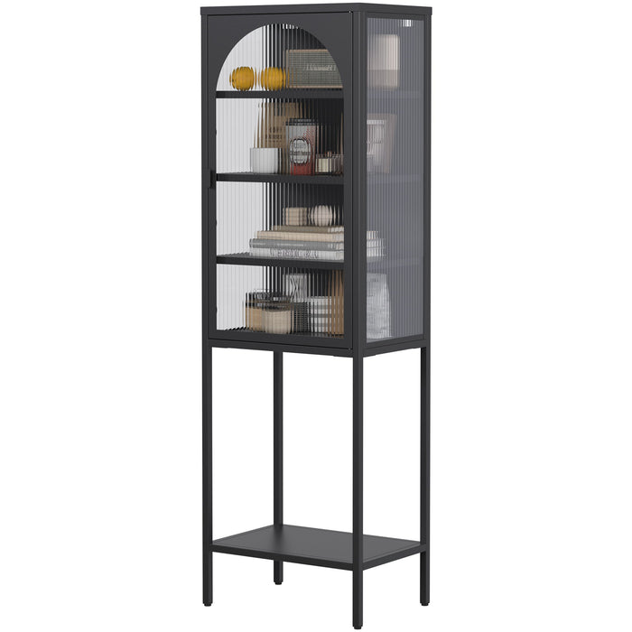 Metal Glass Door Display Storage Cabinet - 5 Tier Cube Bookshelf Storage Cabinet With 3 Adjustable Shelves For Kitchen, Dining Room, Living Room, Bathroom, Home Office