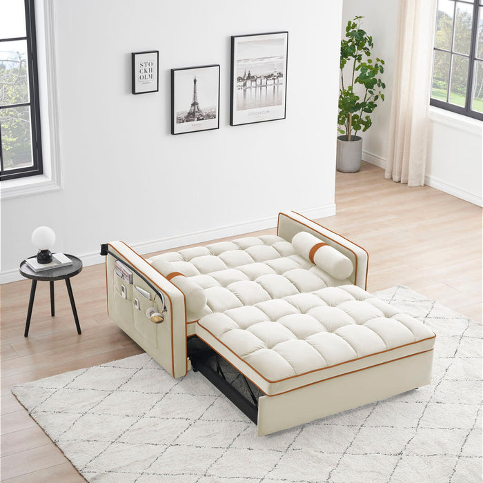 Modern Convertible Sleeper Sofa Couch With Pull Out Bed With Pillows & Side Pockets For Small Space, Living Room