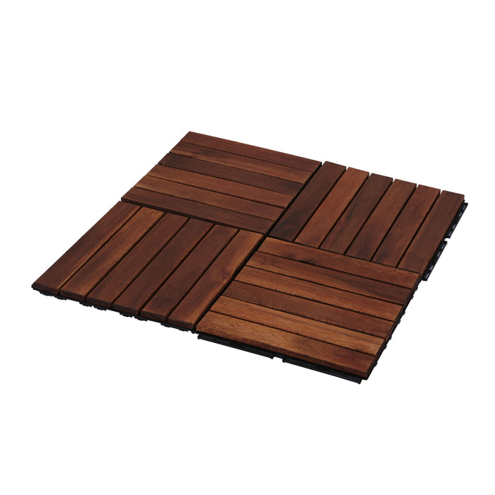 Interlocking Deck Tiles Striped Pattern, Square Acacia Hardwood Outdoor Flooring For Patio, Bancony, Pool Side