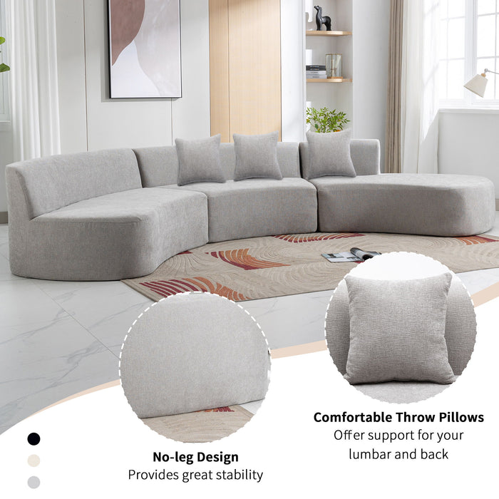 Stylish Curved Sofa Sectional Sofa Chenille Sofa Couch With Three Throw Pillows For Living Room