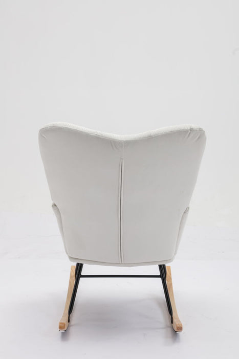 Mid-Century Modern Teddy Fabric Tufted Upholstered Rocking Chair Padded Seat For Living Room Bedroom