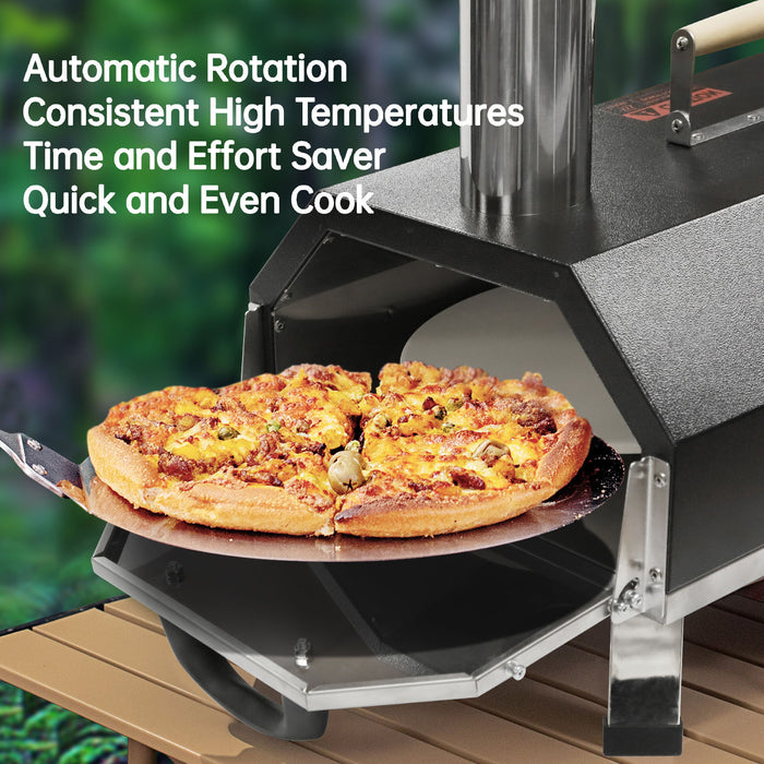 Portable Hard Wood Pellet Pizza Oven, Outdoor Cooking Pizza Maker, Countertop Pizza Oven - Black