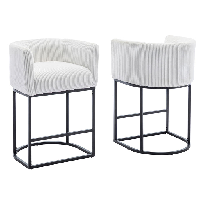 Modern Bar Stools (Set of 2), Counter Height Stools With Barrel Back And Arms, Upholstered Seat Cushion Linen Modern Kitchen Island Chair With Metal Frame For Kitchen Island - White