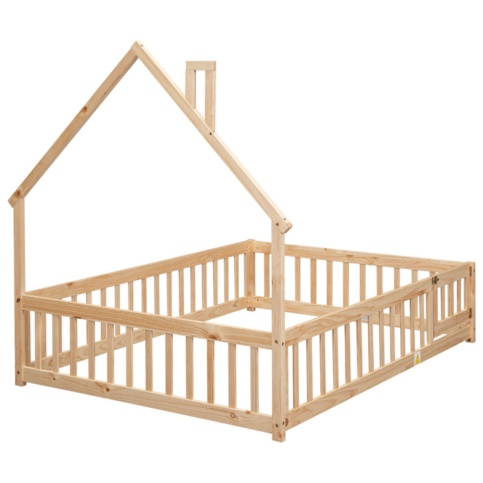 House-Shaped Headboard Floor Bed With Fence