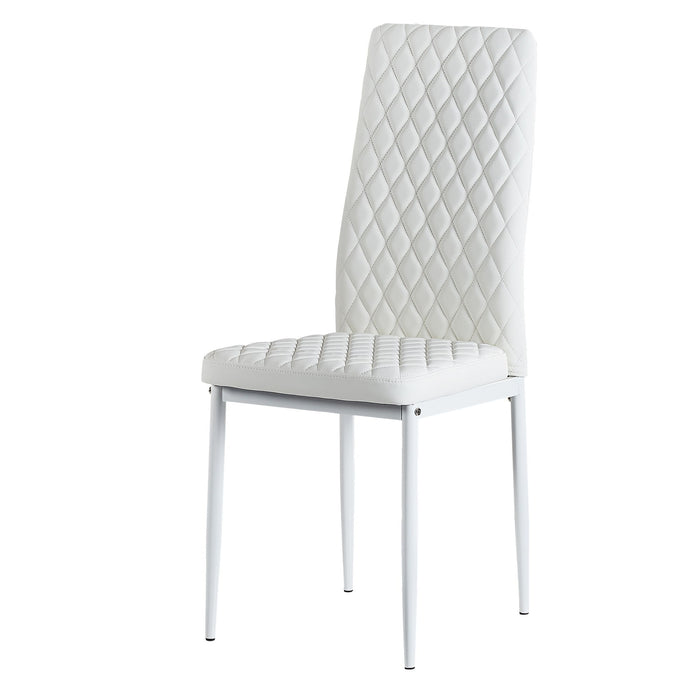 Modern Minimalist Dining Chairs, Fireproof Leather Sprayed, Metal Pipe Diamond Grid Pattern