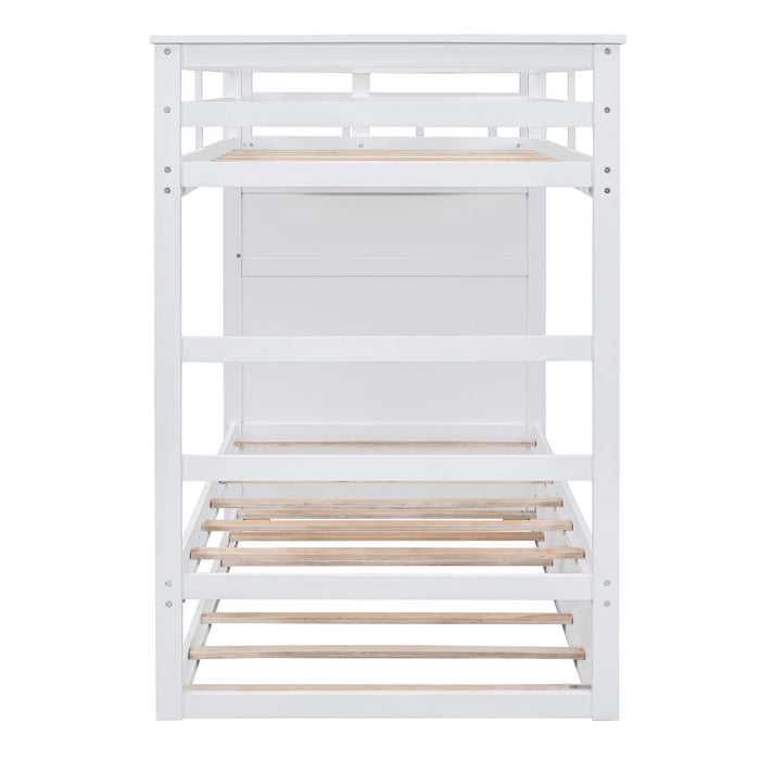 Twin Over Twin Bunk Bed With Trundle And Staircase - White