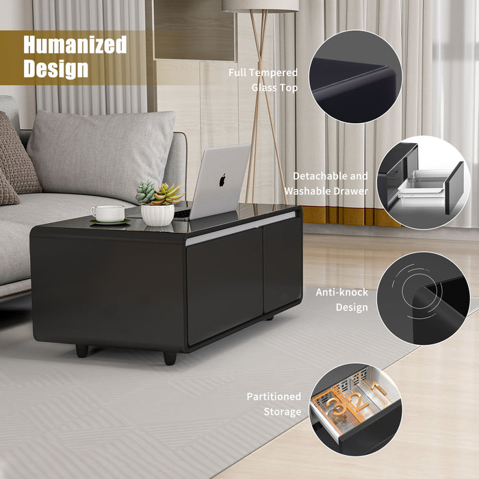 Modern Smart Coffee Table With Built In Fridge, Outlet Protection, Wireless Charging, Mechanical Temperature Control, Power Socket, USB Interface And Ice Water Interface