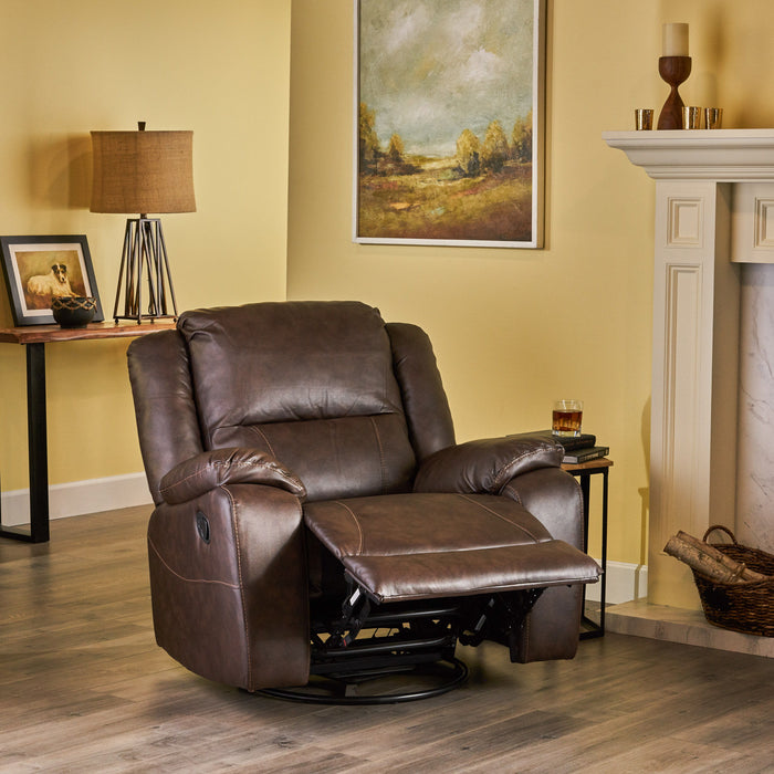 Wide - Faux Leather Manual Swivel Standard Recliner - Dark Brown