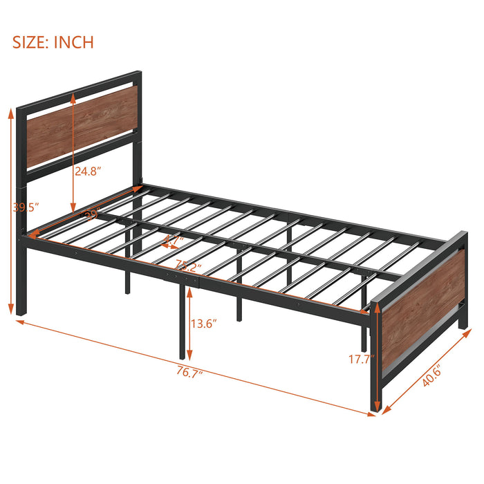 Platform Bed, Metal And Wood Bed Frame With Headboard And Footboard