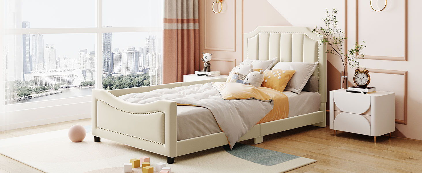 Upholstered Daybed With Classic Stripe Shaped Headboard