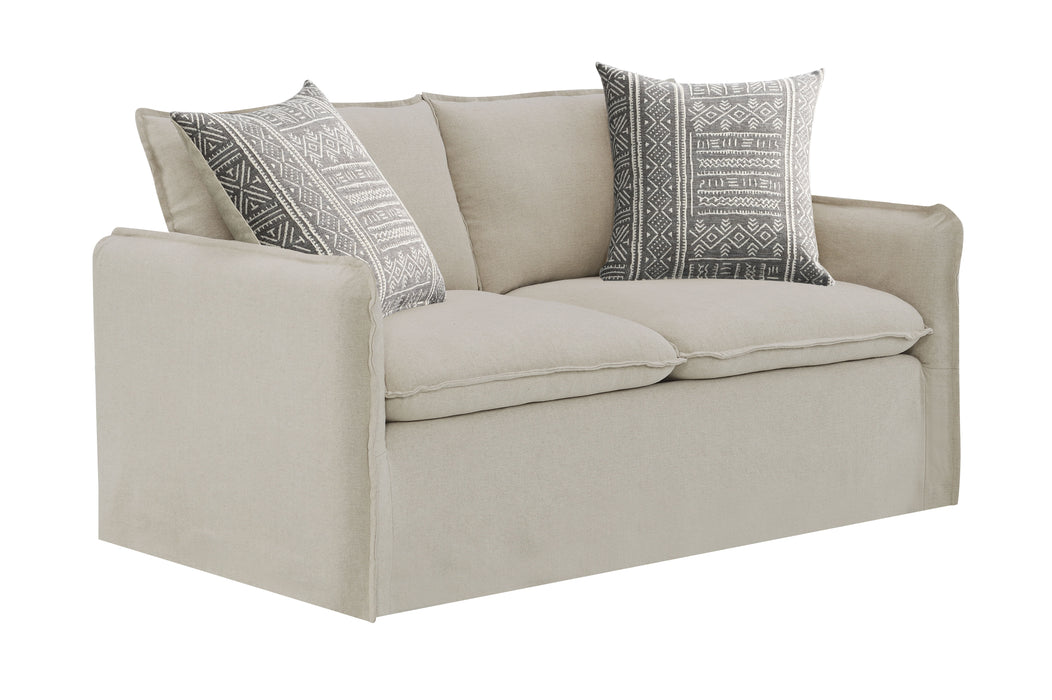 Upendo - Pattern Linen Sofa With 2 Toss Pillows - Beige