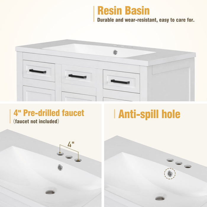 Bathroom Vanity Cabinet With Resin Integrated Sink 4 Drawers, 2 Doors - White